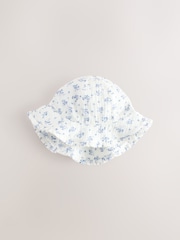 White/Blue Ditsy Floral Print 100% Cotton Baby Bucket Hat (0mths-2yrs) - Image 1 of 6
