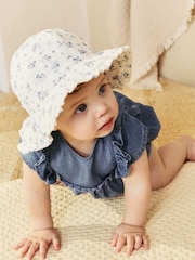 White/Blue Ditsy Floral Print 100% Cotton Baby Bucket Hat (0mths-2yrs) - Image 2 of 6