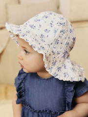 White/Blue Ditsy Floral Print 100% Cotton Baby Bucket Hat (0mths-2yrs) - Image 3 of 6
