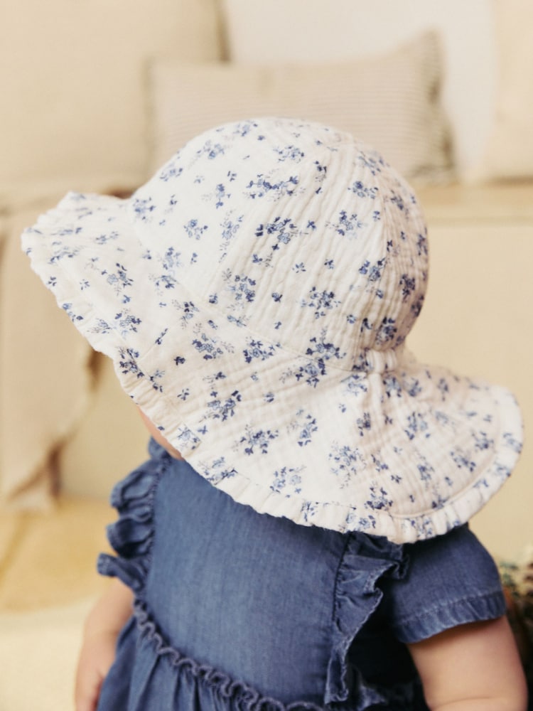 Blanc/bleu à imprimé floral ditsy - Bob bébé 100% coton (0mois-2ans) - Image 4 of 6