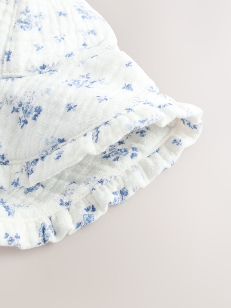 Blanc/bleu à imprimé floral ditsy - Bob bébé 100% coton (0mois-2ans) - Image 5 of 6