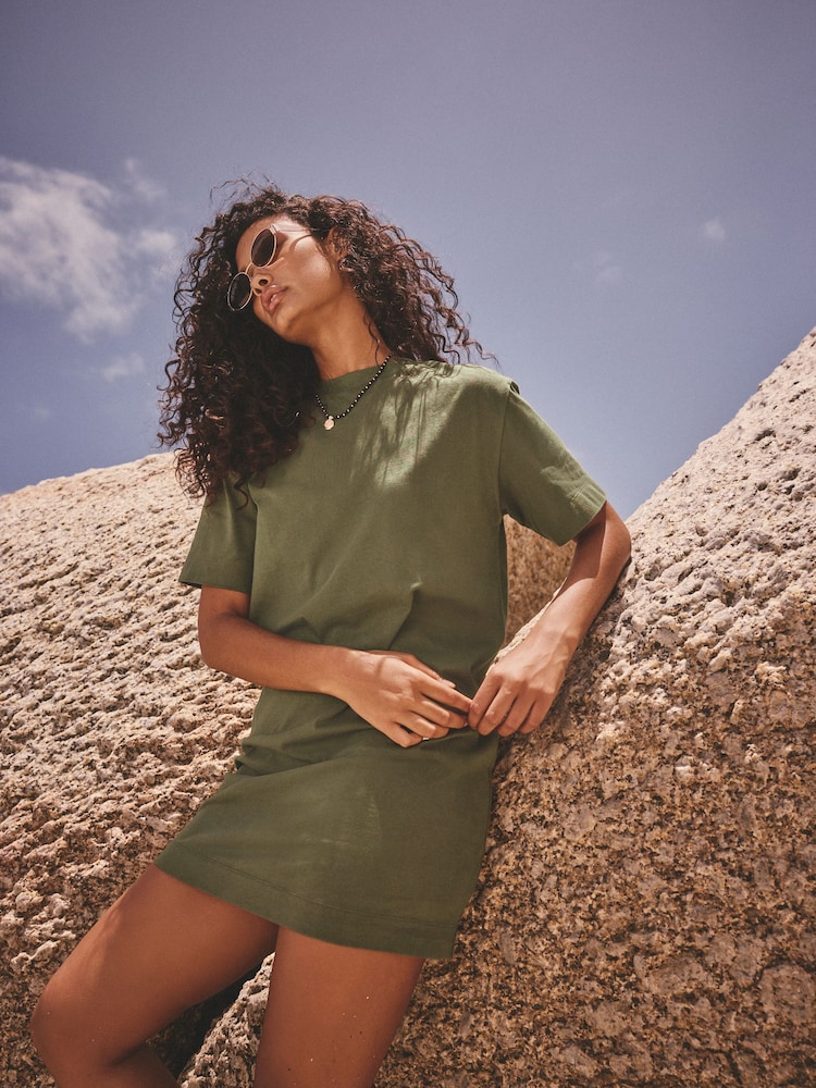 Green 100% Cotton T-Shirt Dress - Image 1 of 7