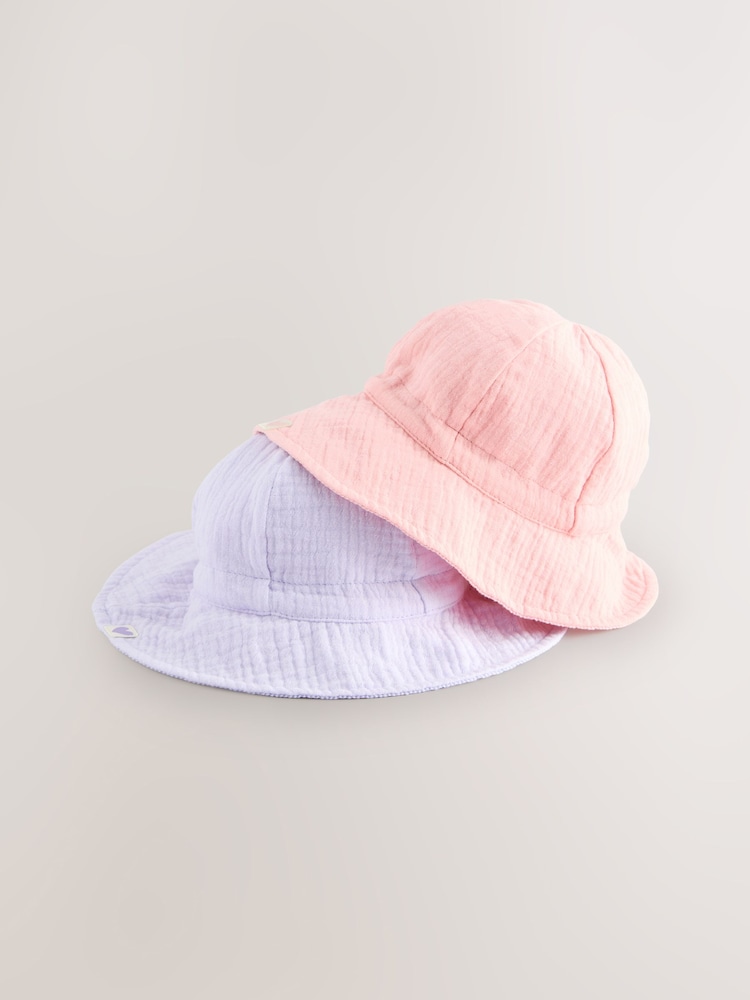 Pink/Flieder - Baby-Sommermütze aus 100 % Baumwolle, 2er-Pack (0Monate–2Jahre) - Bild 1 von 8