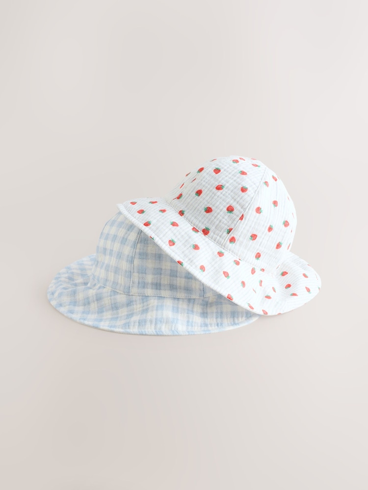 Blau Erdbeere und Vichy-Karos - Baby-Sommermütze aus 100 % Baumwolle, 2er-Pack (0Monate–2Jahre) - Bild 1 von 6 Blau Erdbeere und Vichy-Karos - Baby-Sommermütze aus 100 % Baumwolle, 2er-Pack (0Monate–2Jahre) - Bild 1 von 6