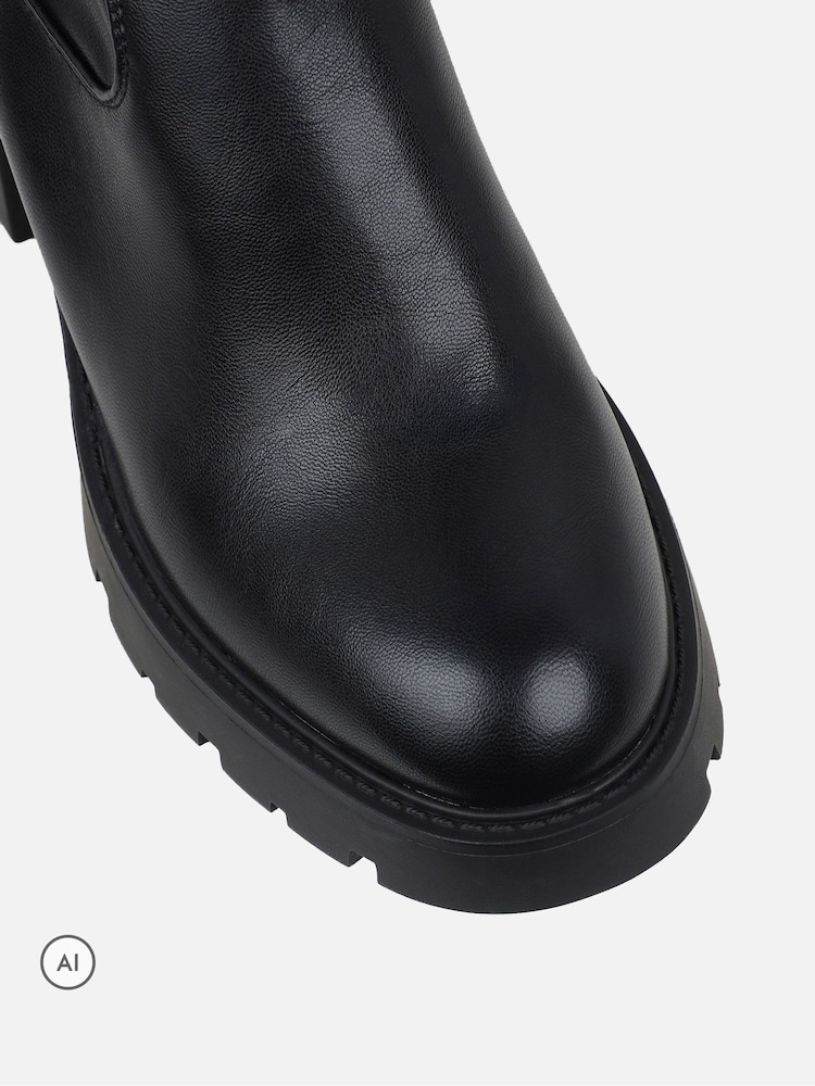 Simmi London Black Jon Knee High Heeled Chunky Stretch Boots - Image 4 of 4 Simmi London Black Jon Knee High Heeled Chunky Stretch Boots - Image 4 of 4
