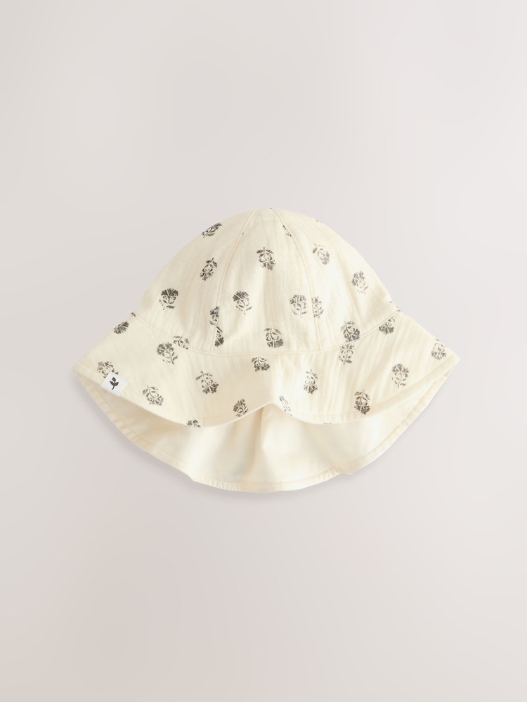 Neutral Floral Baby 100% Cotton Woven Bucket Hat (0mths-2yrs) - Image 1 of 3