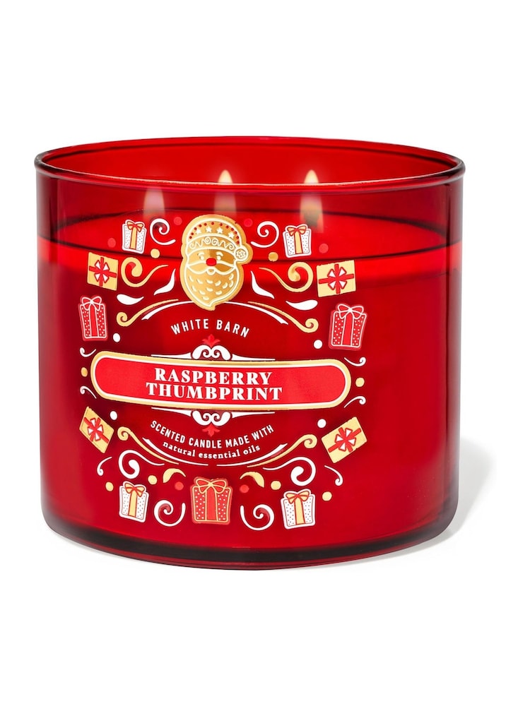 Bath & Body Works Raspberry Thumb Print Christmas Novelty 3-Wick Candle 14.5 oz / 411 g - Image 1 of 1