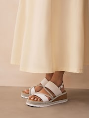 White Extra Wide Fit Forever Comfort® Leather Bling Detail Slingback Sports Wedge Sandals - Image 1 of 10