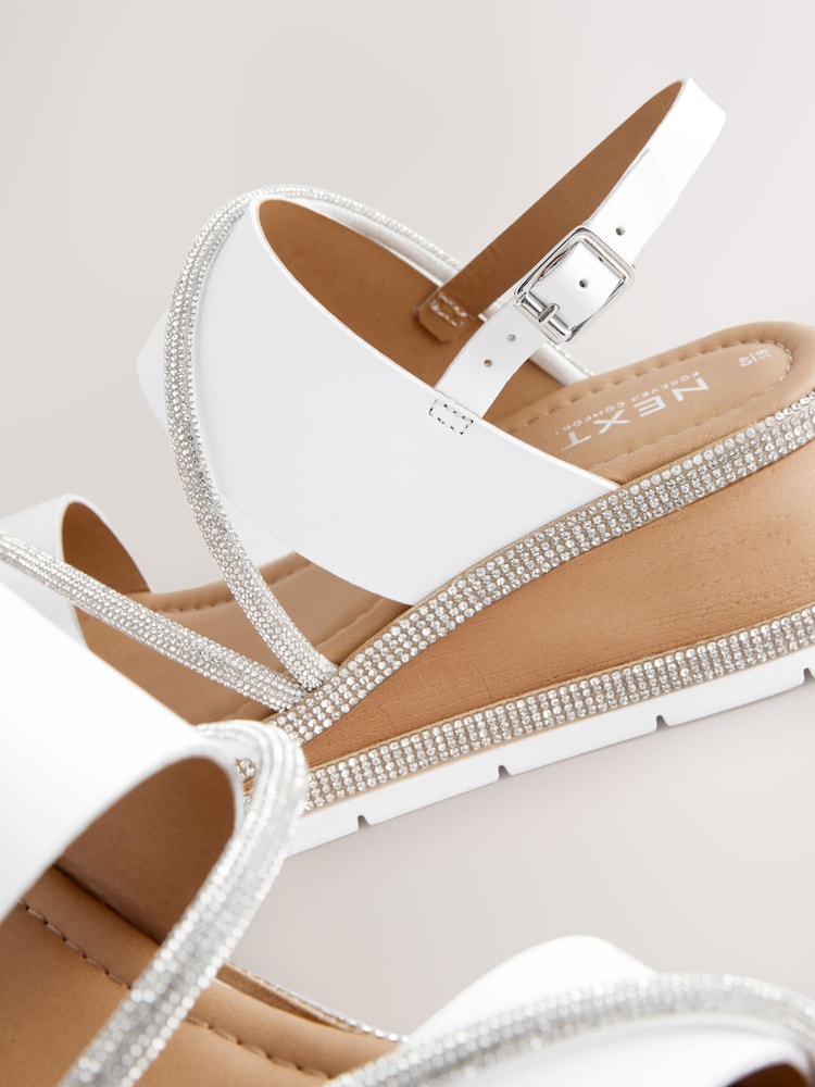 White Extra Wide Fit Forever Comfort® Leather Bling Detail Slingback Sports Wedge Sandals - Image 10 of 10