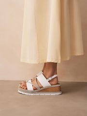 White Extra Wide Fit Forever Comfort® Leather Bling Detail Slingback Sports Wedge Sandals - Image 2 of 10