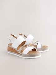 White Extra Wide Fit Forever Comfort® Leather Bling Detail Slingback Sports Wedge Sandals - Image 7 of 10