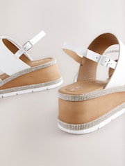 White Extra Wide Fit Forever Comfort® Leather Bling Detail Slingback Sports Wedge Sandals - Image 8 of 10