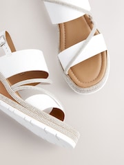 White Extra Wide Fit Forever Comfort® Leather Bling Detail Slingback Sports Wedge Sandals - Image 9 of 10