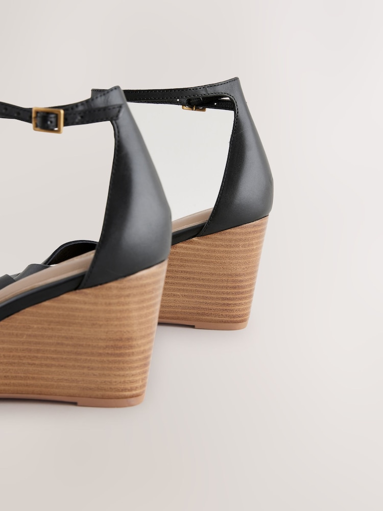 Black Forever Comfort® Premium Leather With Motionflex Strap Detail Wedges - Image 4 of 5