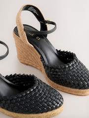 Black Forever Comfort® Leather Round Toe Weave Detail Espadrilles Wedges - Image 5 of 5