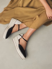 Black Standard/Wide Fit Forever Comfort® Closed Toe Platform Espadrille Wedges - Image 1 of 11