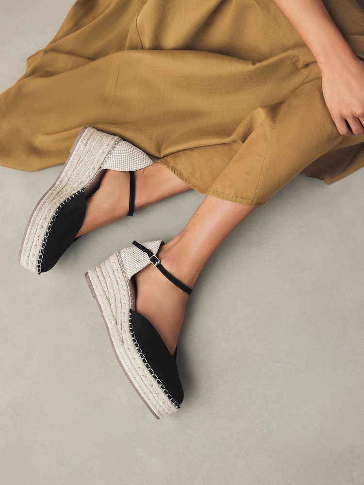Black Standard/Wide Fit Forever Comfort® Closed Toe Platform Espadrille Wedges - Image 1 of 11