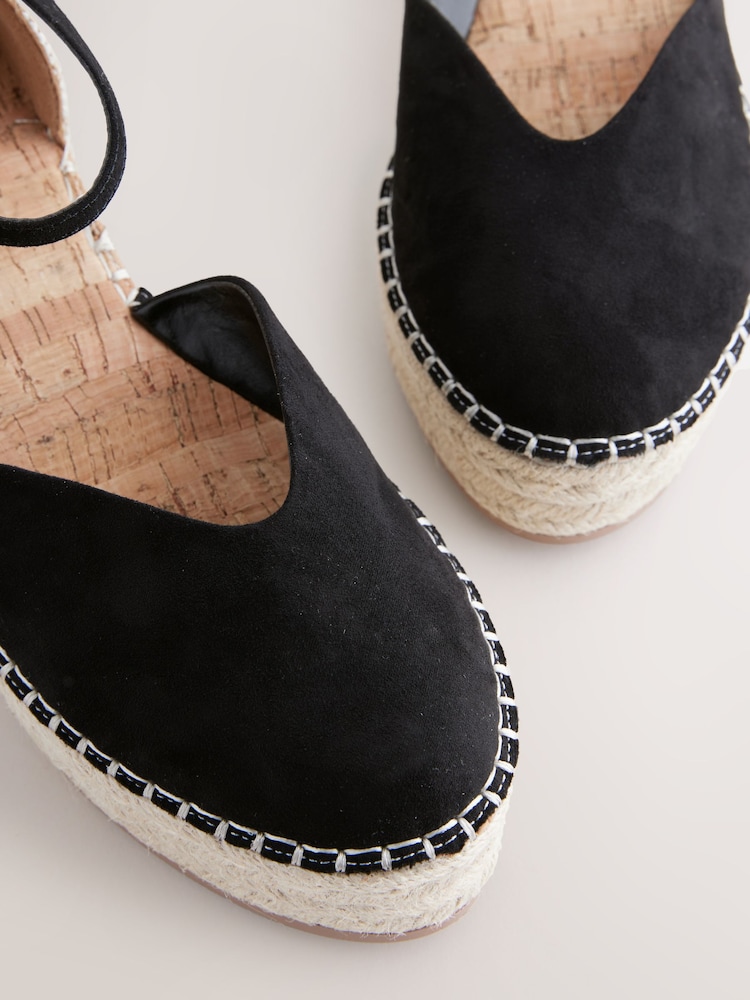 Black Standard/Wide Fit Forever Comfort® Closed Toe Platform Espadrille Wedges - Image 11 of 11