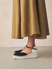 Black Standard/Wide Fit Forever Comfort® Closed Toe Platform Espadrille Wedges - Image 3 of 11