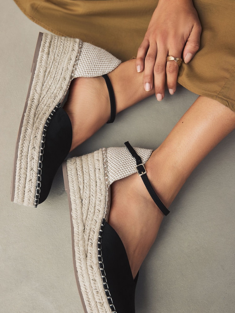 Black Standard/Wide Fit Forever Comfort® Closed Toe Platform Espadrille Wedges - Image 5 of 11