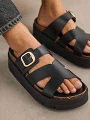 Black Forever Comfort® Leather Strap Buckle Detail Sandals - Image 2 of 7