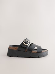 Black Forever Comfort® Leather Strap Buckle Detail Sandals - Image 3 of 7