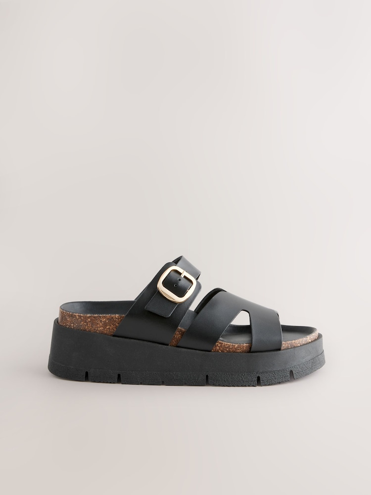 Black Forever Comfort® Leather Strap Buckle Detail Sandals - Image 3 of 7