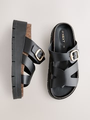 Black Forever Comfort® Leather Strap Buckle Detail Sandals - Image 5 of 7