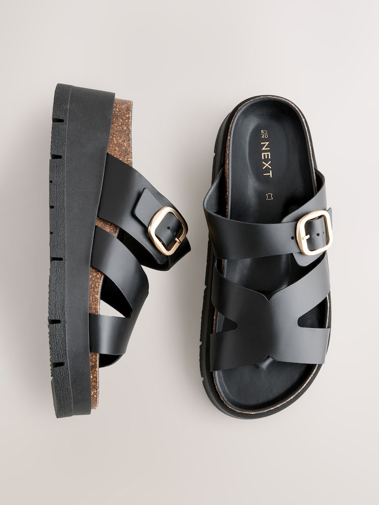 Black Forever Comfort® Leather Strap Buckle Detail Sandals - Image 5 of 7
