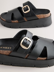 Black Forever Comfort® Leather Strap Buckle Detail Sandals - Image 6 of 7