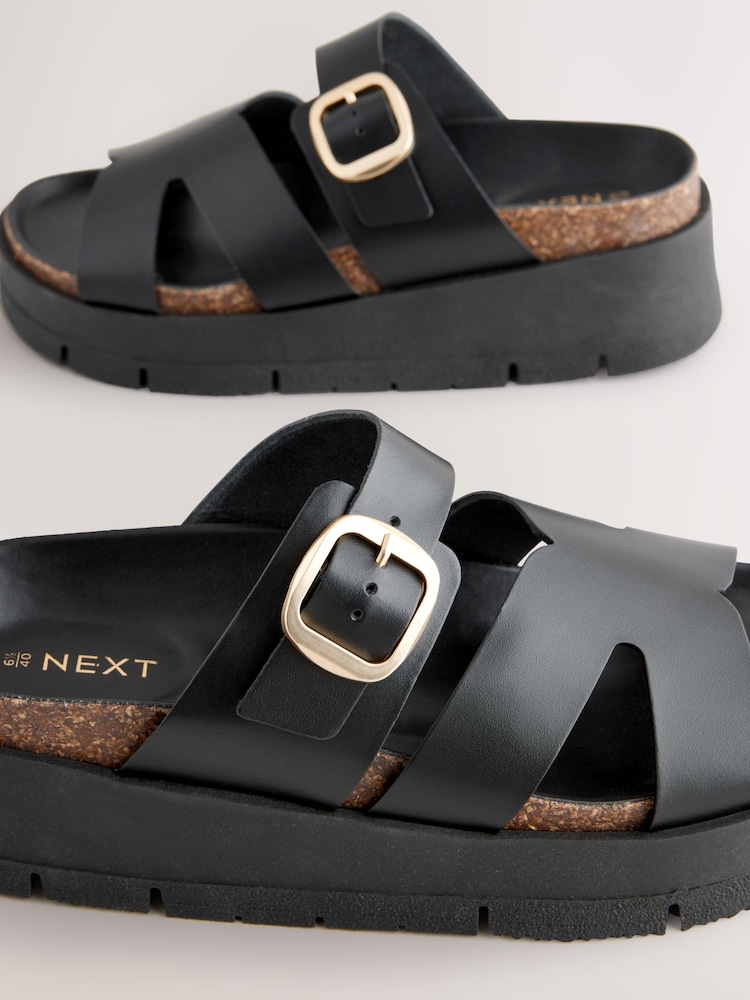 Black Forever Comfort® Leather Strap Buckle Detail Sandals - Image 6 of 7