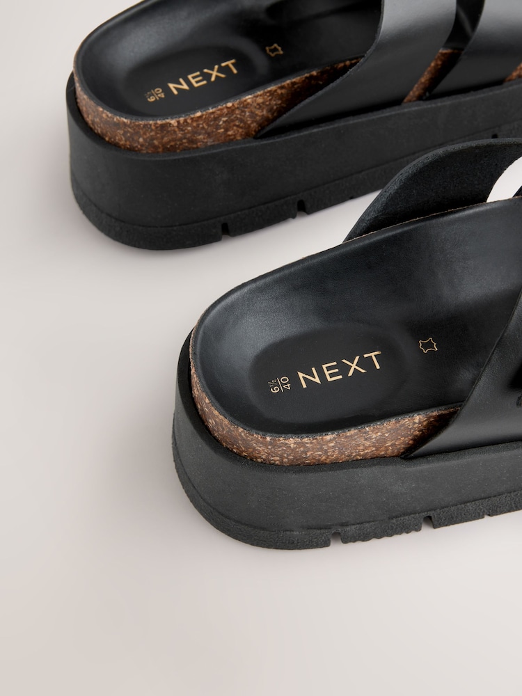 Black Forever Comfort® Leather Strap Buckle Detail Sandals - Image 7 of 7
