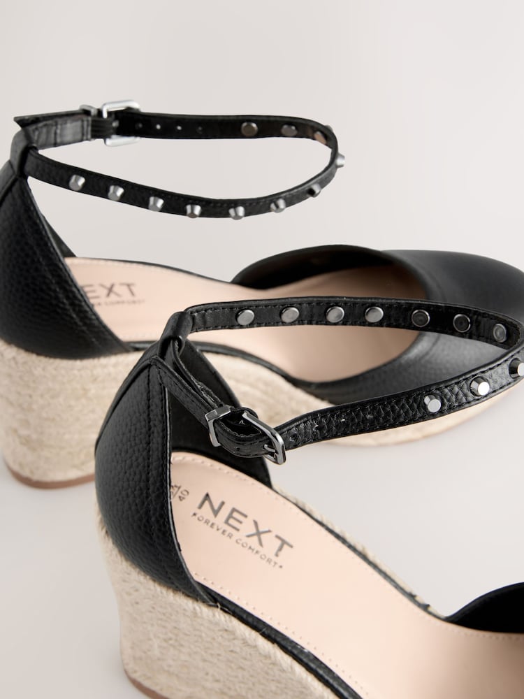 Black Forever Comfort® Round Toe Espadrille Stud Detail Wedges - Image 4 of 4
