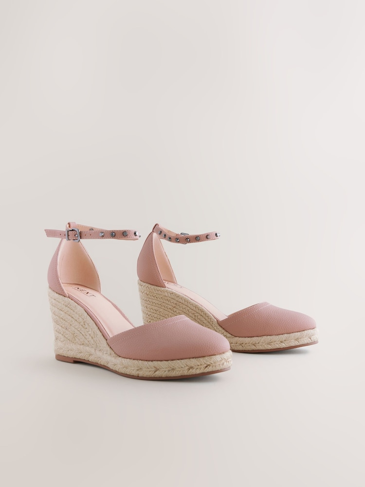 Pink Forever Comfort® Round Toe Espadrille Stud Detail Wedges - Image 1 of 5