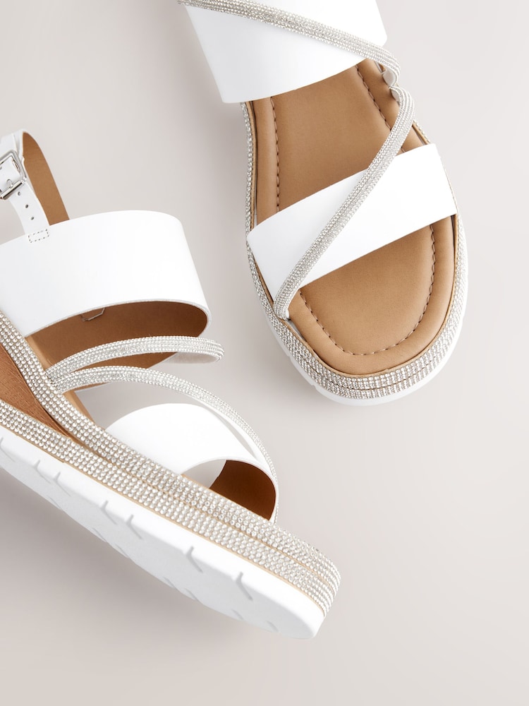 White Standard/Wide Fit Forever Comfort® Leather Bling Detail Slingback Sports Wedge Sandals - Image 9 of 10
