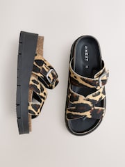 Leopard Print Forever Comfort® Leather Strap Buckle Detail Sandals - Image 1 of 6