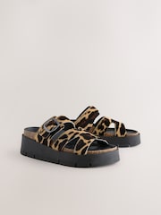 Leopard Print Forever Comfort® Leather Strap Buckle Detail Sandals - Image 2 of 6