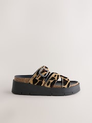 Leopard Print Forever Comfort® Leather Strap Buckle Detail Sandals - Image 3 of 6