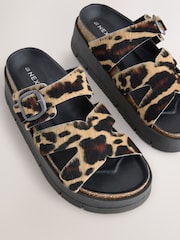 Leopard Print Forever Comfort® Leather Strap Buckle Detail Sandals - Image 4 of 6