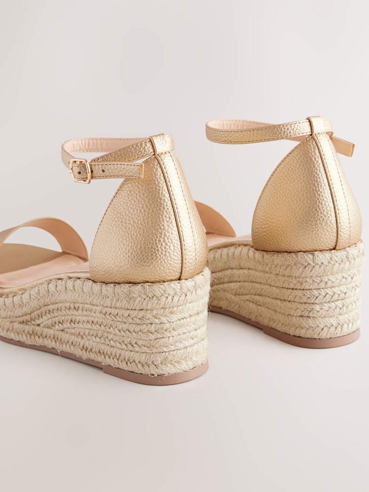 Buy Gold Round Toe Flatform Espadrilles Wedges Sandals from the