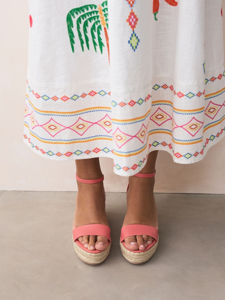 Coral Pink Forever Comfort® Round Toe Flatform Espadrilles Wedges Sandals - Image 3 of 8