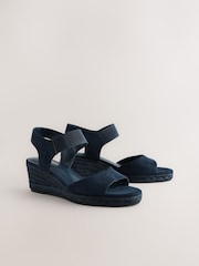 Navy Standard Fit Forever Comfort® Round Toe Elastic Strap Detail Wedges - Image 1 of 5