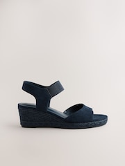 Navy Standard Fit Forever Comfort® Round Toe Elastic Strap Detail Wedges - Image 2 of 5
