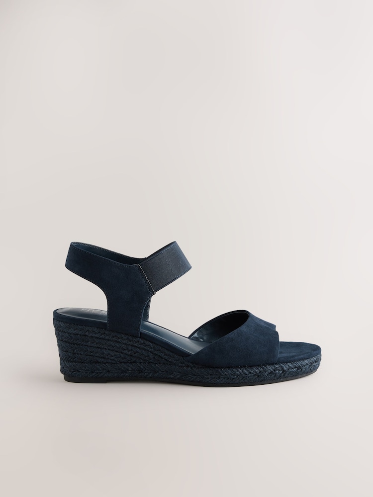 Navy Standard Fit Forever Comfort® Round Toe Elastic Strap Detail Wedges - Image 2 of 5