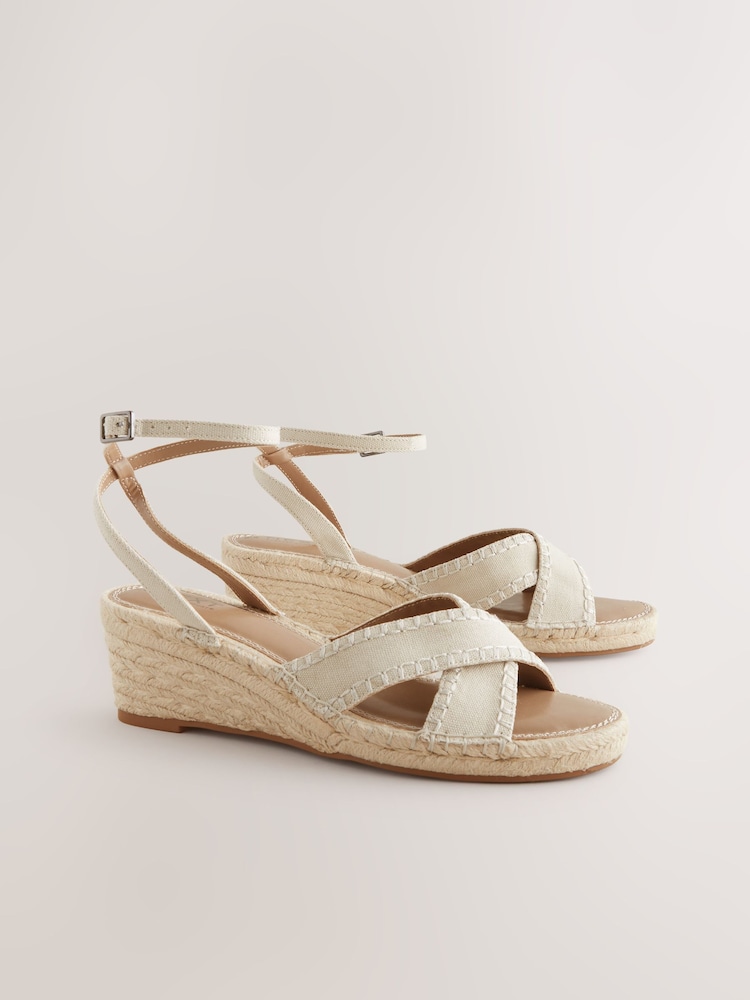 Neutral Forever Comfort® Round Toe Cross-Over Espadrilles Wedges - Image 1 of 4