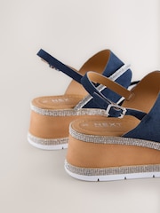 Navy Blue Standard/Wide Fit Forever Comfort® Leather Bling Detail Slingback Sports Wedge Sandals - Image 3 of 6