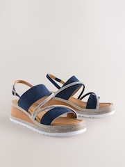 Navy Blue Standard/Wide Fit Forever Comfort® Leather Bling Detail Slingback Sports Wedge Sandals - Image 6 of 6