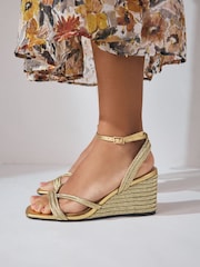 Gold Forever Comfort® Square Toe Strappy Espadrille Wedges - Image 1 of 4