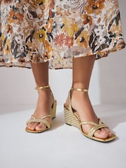 Gold Forever Comfort® Square Toe Strappy Espadrille Wedges - Image 3 of 4