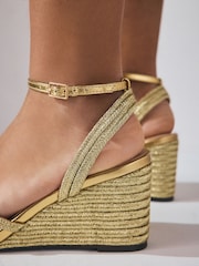 Gold Forever Comfort® Square Toe Strappy Espadrille Wedges - Image 4 of 4